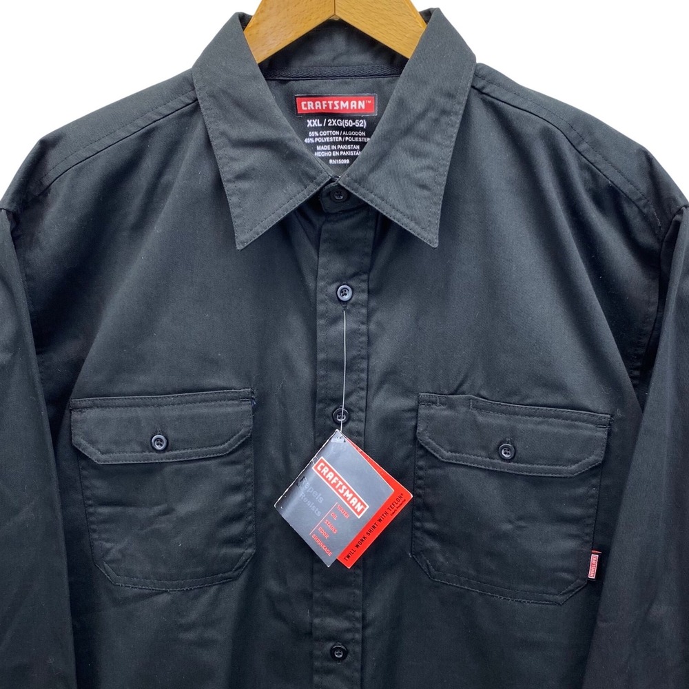 Craftsman Work Shirt Mens XXL Black Long Sleeve Button Up Stain Resistant New